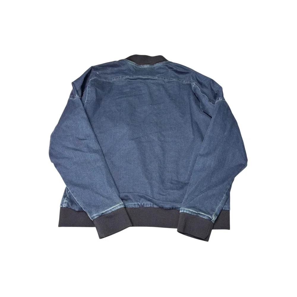 NWOT True Religion Denim Bomber Jacket Mens 2XL TG Blue Full Zip Horseshoe Logo‎